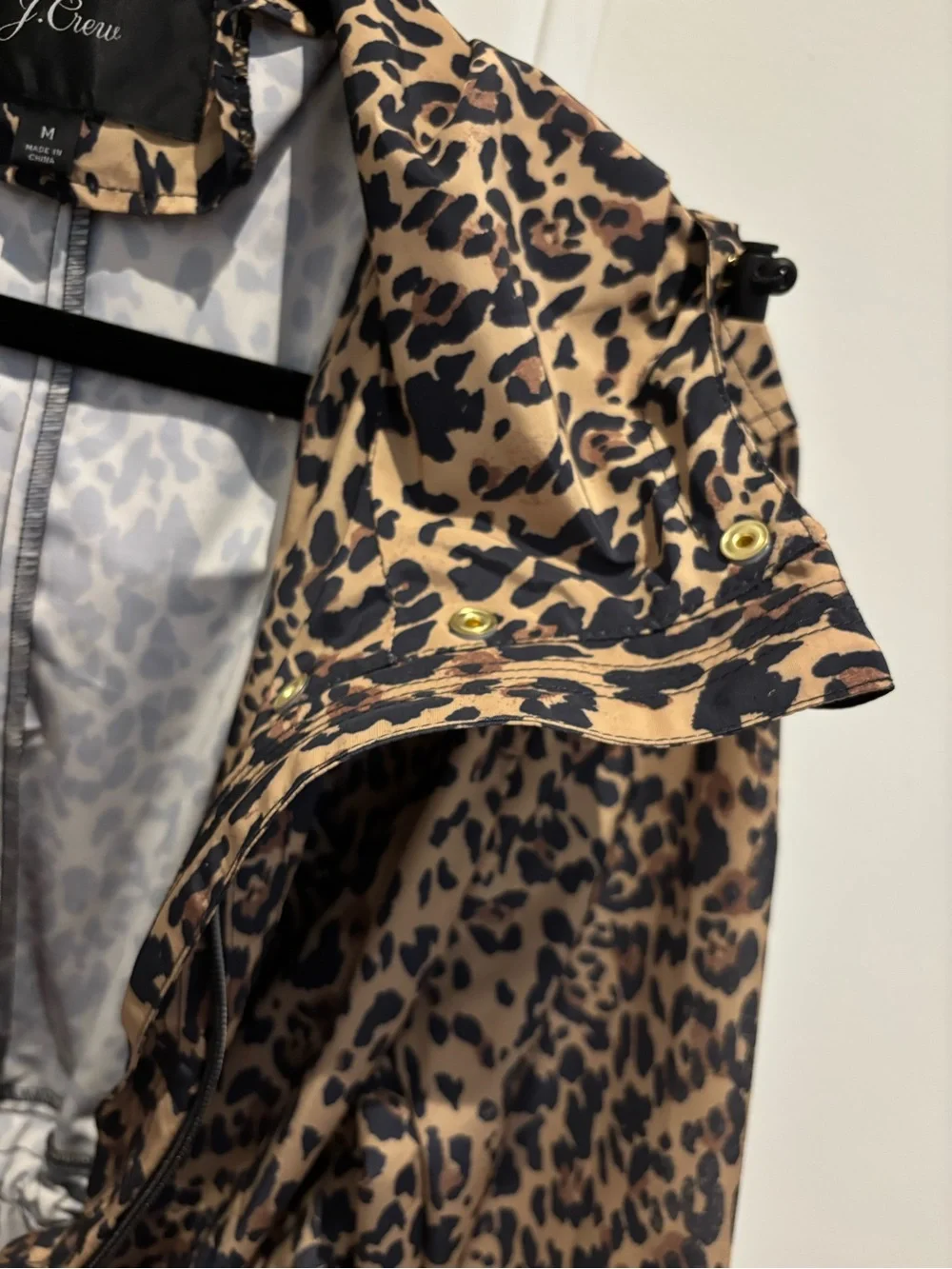 J. Crew Leopard Print long water resistant Jacket in Tan and Black with hood